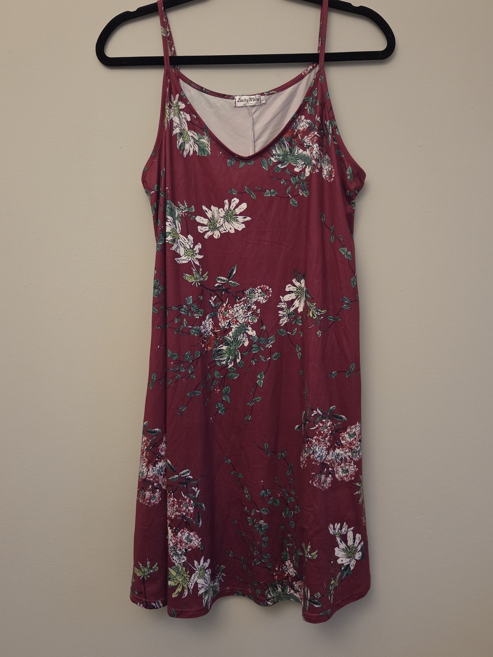 Lucky Floral Sun Dress in Maroon with Green Accents
